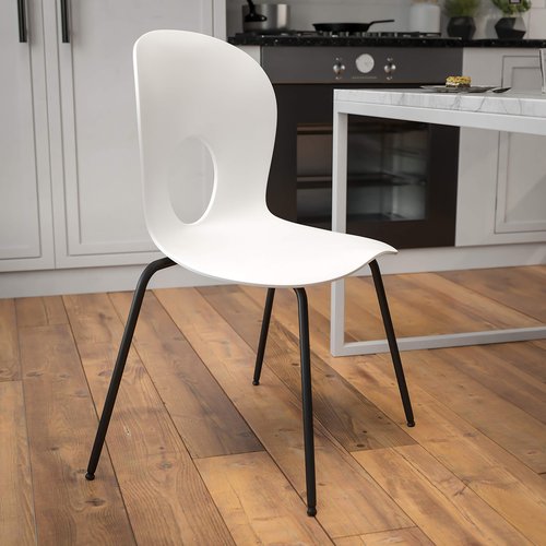 Flash Furniture HERCULES Series 770 lb. Capacity Designer White Plastic Stack Chair with Black Frame