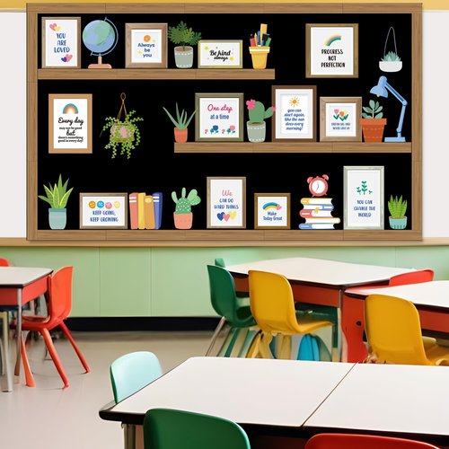 Bookshelf Bulletin Board Set for Classroom Decor - Back to School Plant Theme Library Inspirational Reading Poster Cutouts for School Library Office Chalkboard Wall Door Decor