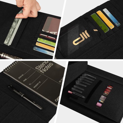 Journal Cover for Rocketbook Flip | Executive Size 6"x8.8" Fits A5, 6"x9" Steno Pad/Notebook & Top Spiral Notepad | Waterproof Protective Case with Pen Loop Holder & File Storage (Black)