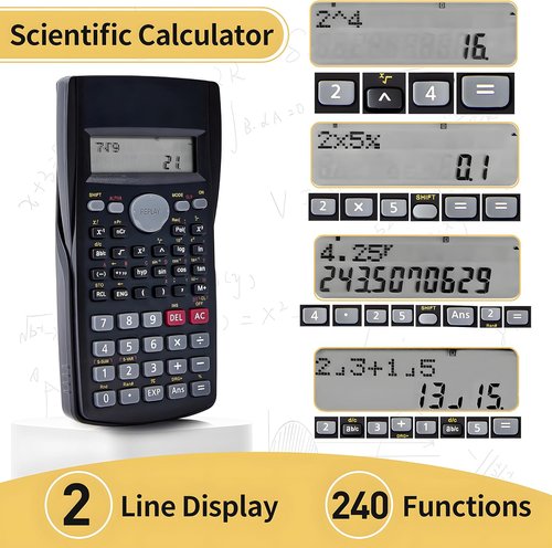 Scientific Calculator 2-Pack | 2-Line Clear Display, 240 Functions | Battery Operated for Math & Algebra, Black