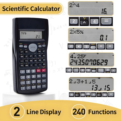 Scientific Calculator 2 Pack,2-Line Clear Display 240 Functions Basic Calculator AAA Battery Operated for Math Algebra Fraction Non Graphing Auto Shut-Off Calculator for Students&Business,Black
