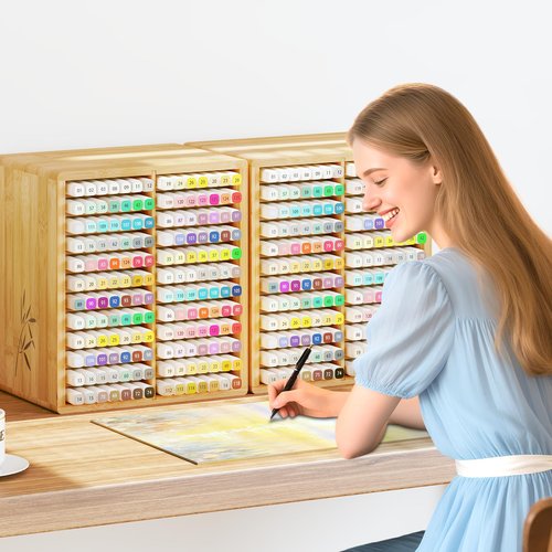 Marker Organizer Compatible with Ohuhu Markers, 168 Solt Holder, Bamboo