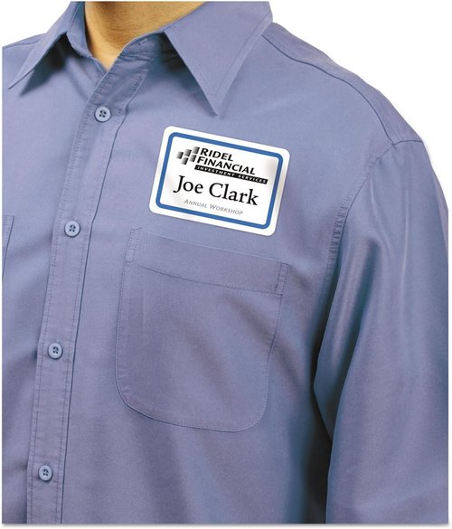 Avery Name Badge Labels - Flexible Laser/Inkjets - White with Blue Border - 2 1/3" x 3 3/8" - 400 Labels