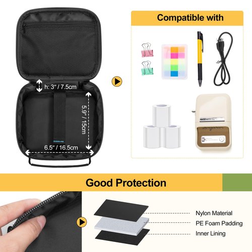 CURMIO Label Maker Carrying Case Compatible with NIIMBOT B21 / B1, Empty Storage Holder Bag for Printer Labels, USB Cable, Battery, Bag Only