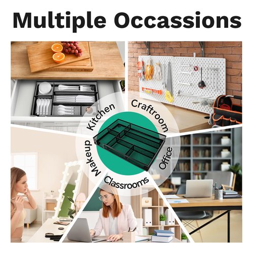 Desk Drawer Organizer Tray Versatile Metal Mesh Desk Organizers and Accessories for Office Supplies, School, Home, 12.60 x 8.66 x 1.77 Inches