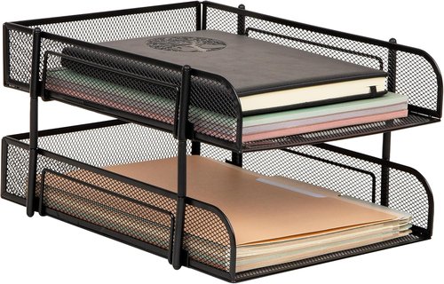 Mind Reader Stackable Paper Tray - Metal Mesh Desktop Organizer for Office | 2-Piece Set in Black