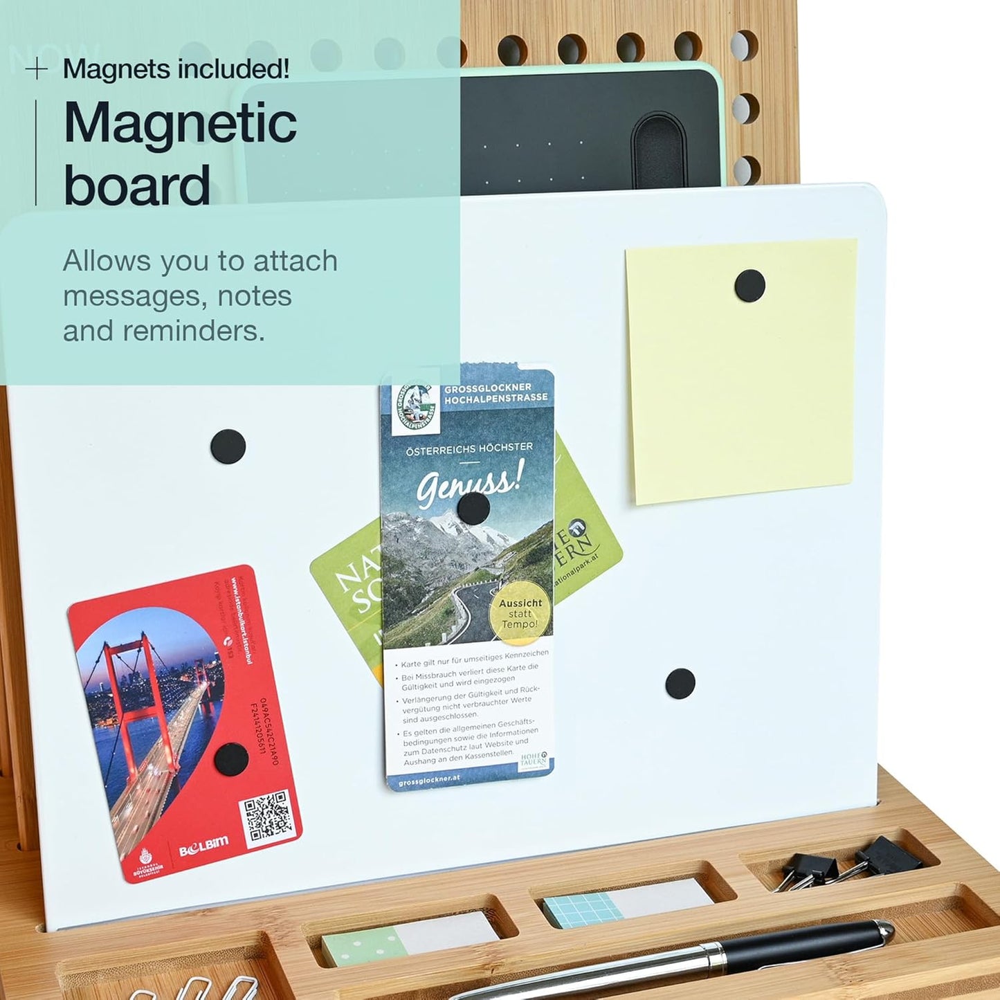 Bamboo Wood Desk Organizer - 3-Tier File Holder & Mail Organizer | Non-Slip Design for Easy Assembly