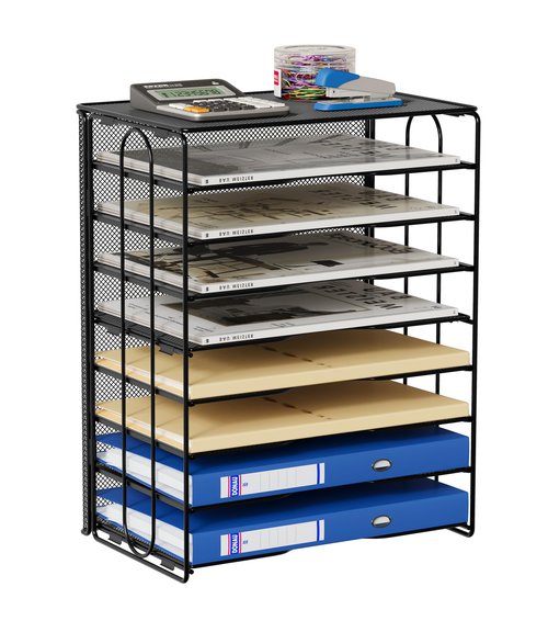 EasyPAG Mesh Desk Tray Organizer 8 Slot Classroom Office Desktop File Paper Sorter, Black