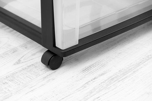 IRIS USA Plastic Drawer Storage Organizer Rolling Cart, with Wheels Casters, 4-Drawers, for Art Craft Supplies Bathroom Dorm Bedroom Laundry Room, Wide, Black