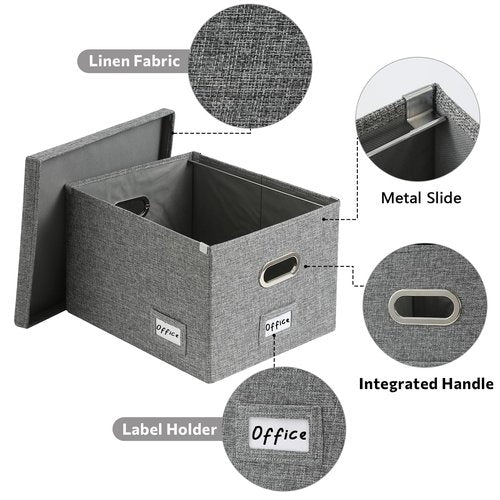 DYWMM File Organizer Collapsible Storage Box for Office File Box with Lids Document Organizer for Office and Home Easy Slide Durable Hanging File Box (Gray)