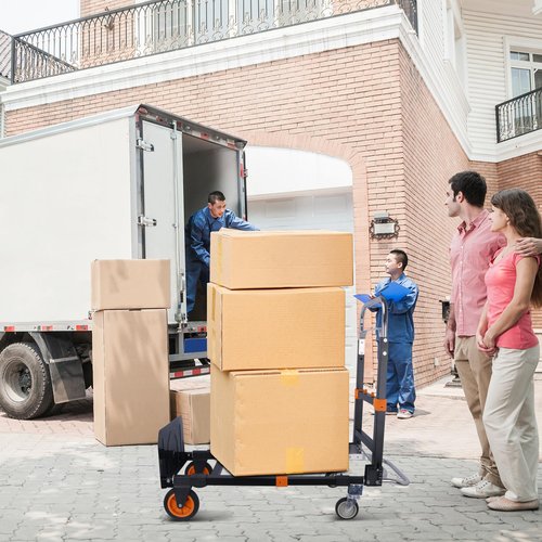 Upgraded 3 in 1 Folding Hand Truck, 600lbs Capacity, Heavy Duty Convertible Dolly with Retractable Handle and 4 Rubber Wheels, Collapsible Cart for Moving Home, Office, Warehouse（Orange）