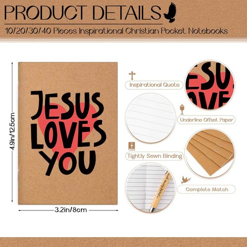 Tenceur 50 Sets Christian Gifts for Church Bulk Include Jesus Loves You Sign Inspirational Prayer Notepad Bible Verse Bamboo Pen Religious Keychain with Organza Bags for Christmas Sunday School