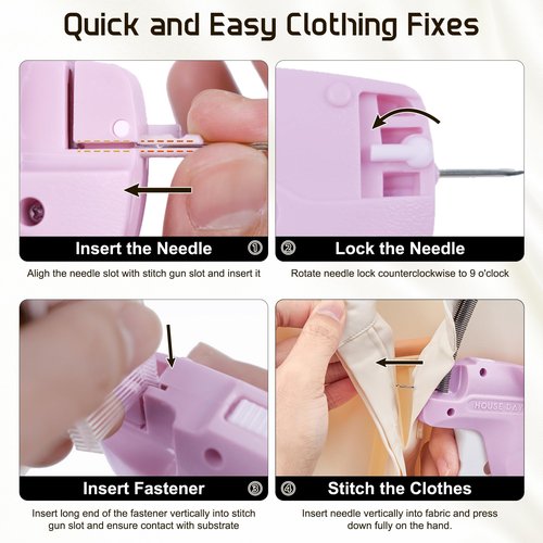 HOUSE DAY Stitchy Gun for Clothes, Fine Needle Stitch Gun Quick Clothing Fixer, Speedy Price Tagging Gun with 6 Fine Needles, 2200 Micro Thin Fasteners, 50 Buttons (Pink)