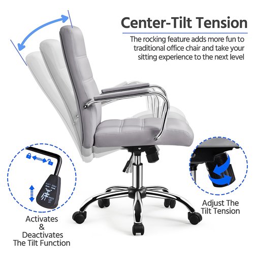 Yaheetech Mid-Back Office Chair with Arms Swivel PU Leather Height Adjustable Office Executive Chair, Light Gray
