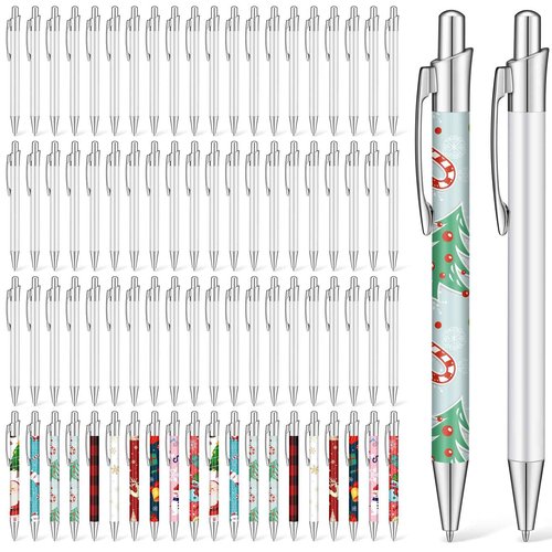 Yexiya 90 Pcs Sublimation Pen Blank Heat Transfer Sublimation Ballpoint Pen with Clip Shrink Wrap White Aluminum Customized Gift Personalized Favor for Christmas DIY Office School Stationery Supplies