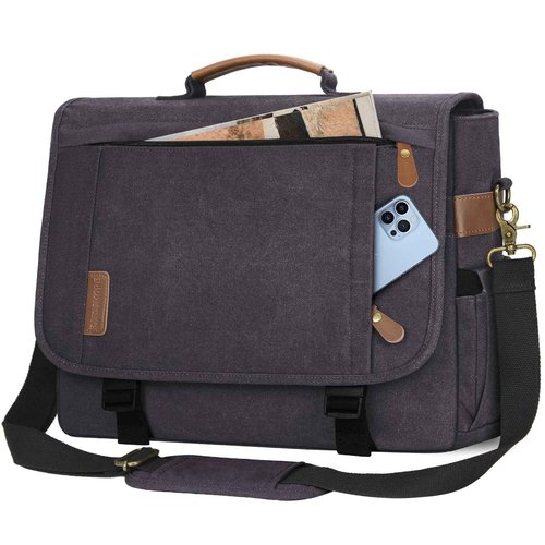 RAINSMORE Messenger Bag for Men 17-17.3 Inch Laptop Bag Water-resistant Canvas Computer Shoulder Bag Office Work Briefcase Large Casual Satchel Bags for Men Bookbag for College, Gray