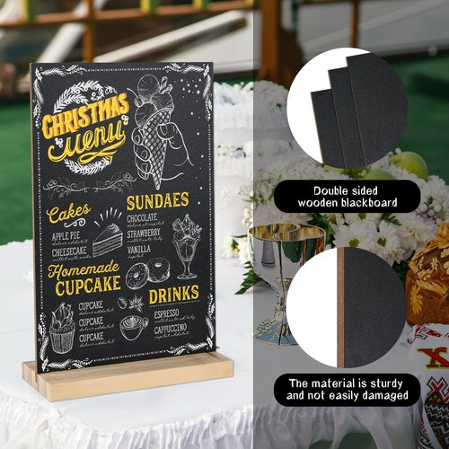 BOUBONI 1 Pack Chalkboard 8 x 12 inch Tabletop Chalkboard Sign with Wood Base Double-Sided Message Boards Menu Chalkboard Stand for Kitchen Wedding Bar and Restaurant