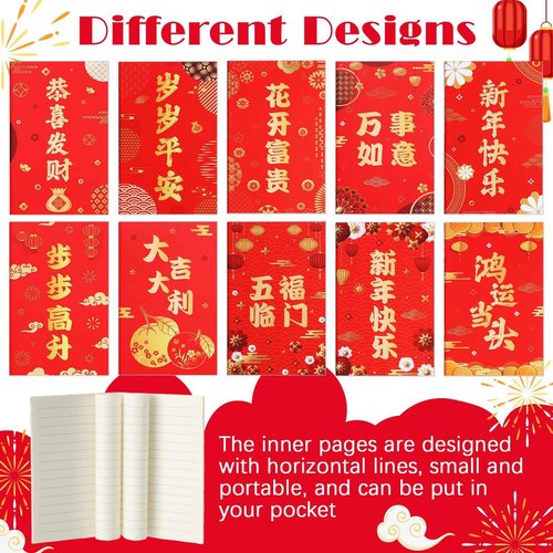 Moinchore 200 Pcs Chinese Lunar New Year Gift Set Includes Notebooks Bookmarks Ballpoint Pens Red Organza Bags Suitable for 2025 New Year Gifts School Office