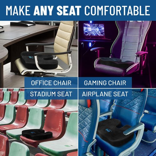 Everlasting Comfort Seat Cushion & Foot Rest Bundle - Perfect for Desk, Car, Office, Gaming Chairs - Non-Slip - All Day Comfort - Enhances Posture, Relieves Foot and Tailbone Pain (Black)