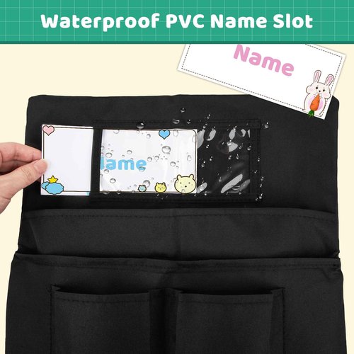 Toriexon 12 Pack Chair Pockets for Classrooms, 13 x 14 inch Seat Sacks for Classroom Chairs k-2 with Name Slot, Small Chair Pockets for Kindergarten, School, Home Seating Storage (Black)
