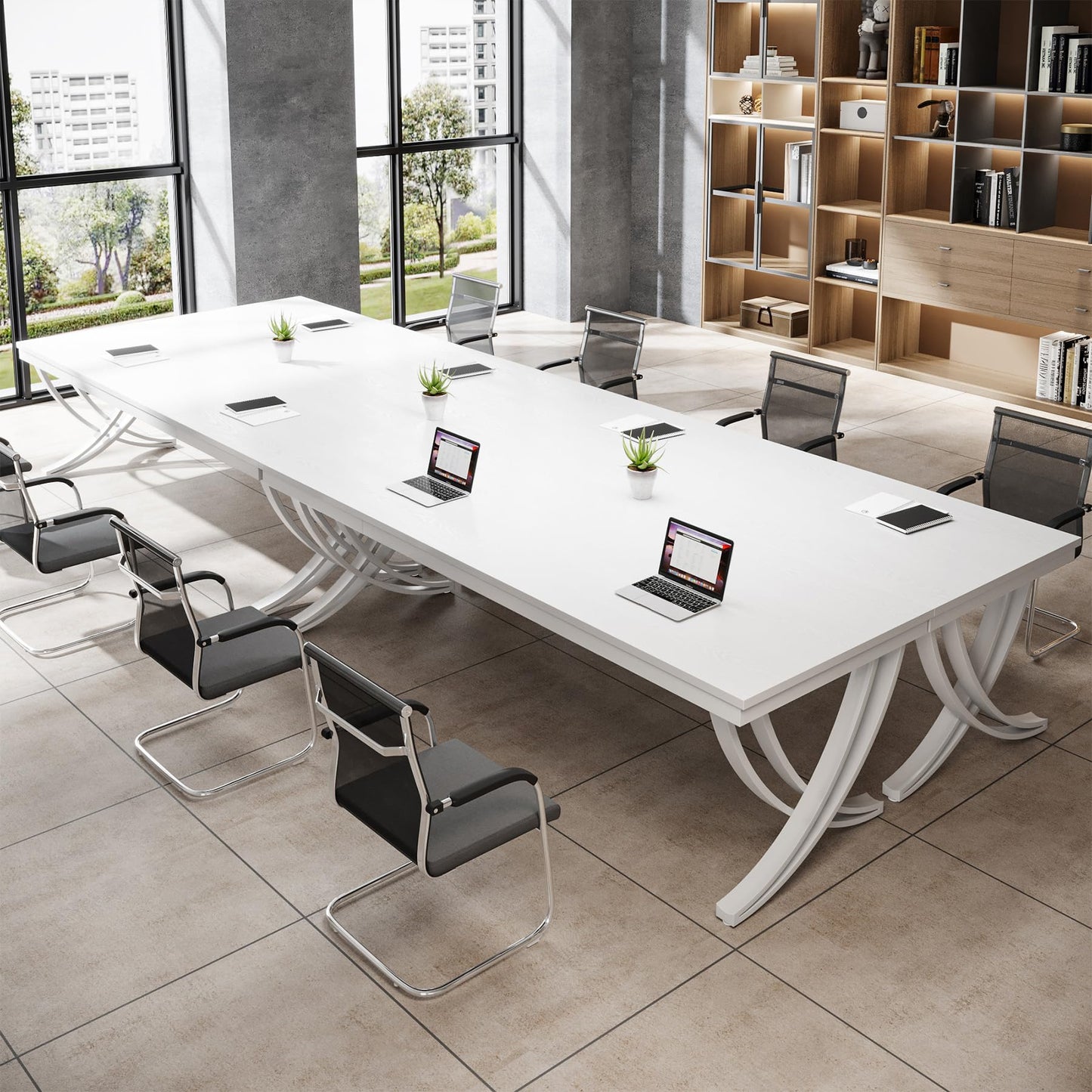 Tribesigns 6.5FT Conference Table for 6-8 People, 78 inch Long Rectangular Seminar Table with Strong Metal Frame, Business Furniture Boardroom Desk for Office Meeting Conference Room (4PCS, White)
