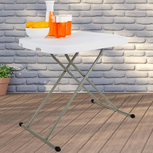 Lavish Home Portable Folding Table - 25.5 Inch Lightweight Adjustable Height Table for Indoor/Outdoor Use | White