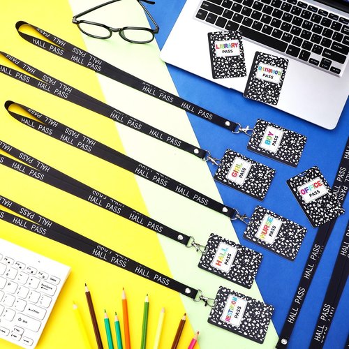 Fuyoooo 16 Pcs PVC Hall Pass Lanyards Composition Book Unbreakable Hall Passes Writeable Passes for Classrooms Bathroom Pass for Bathroom Library Office Nurse School Supplies