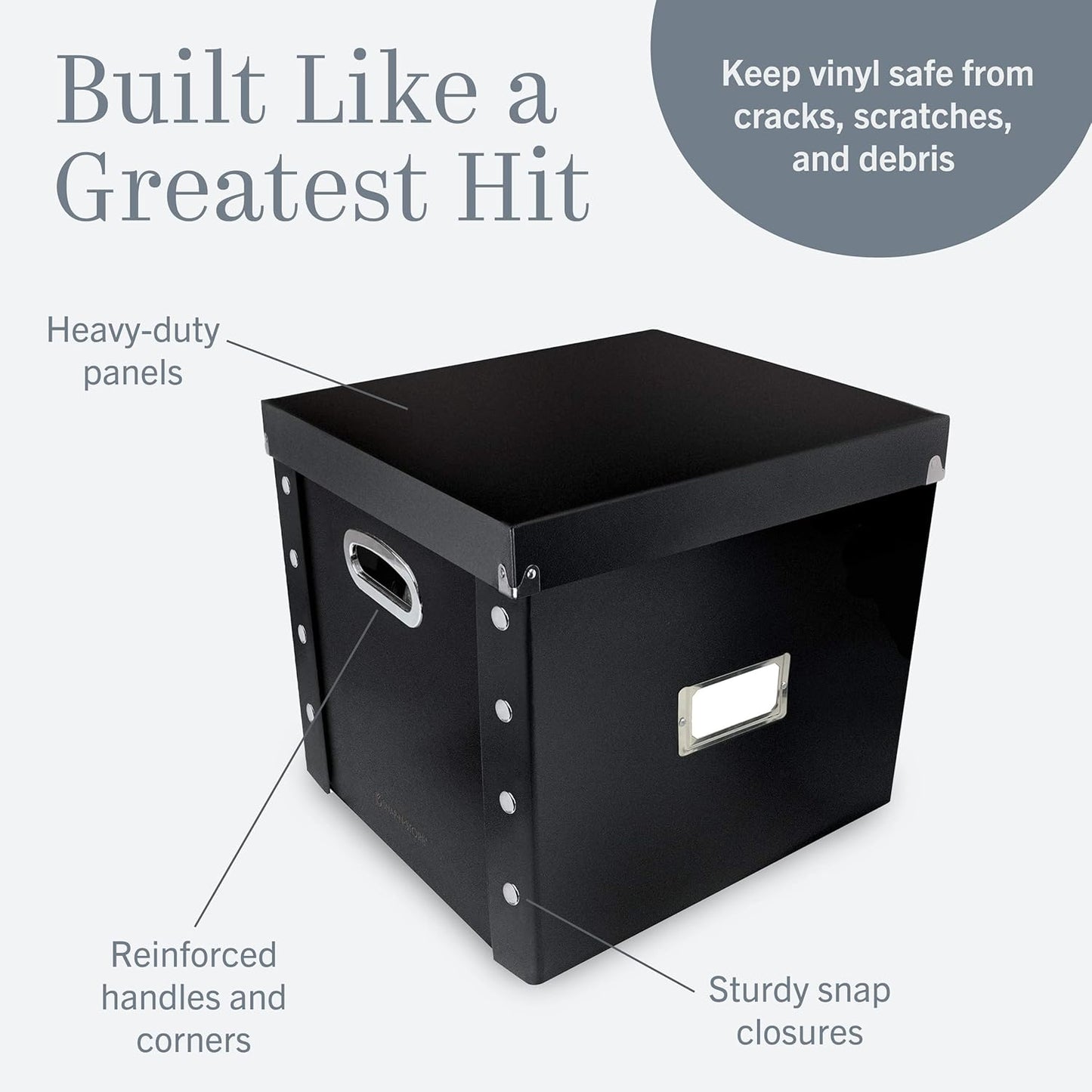 Vinyl Record Storage Box - 12-Inch Capacity | Holds Up to 75 Albums - Black