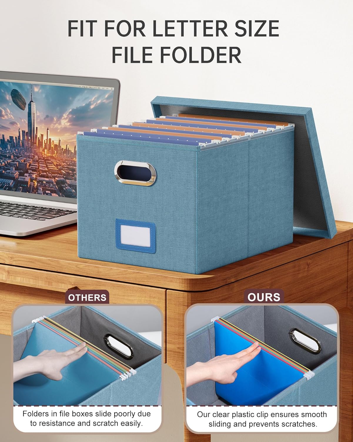 Skiennix File Storage Organizer - Portable Filing Box with Lid for Letter/Legal Documents | Dark Blue - 2 Pack