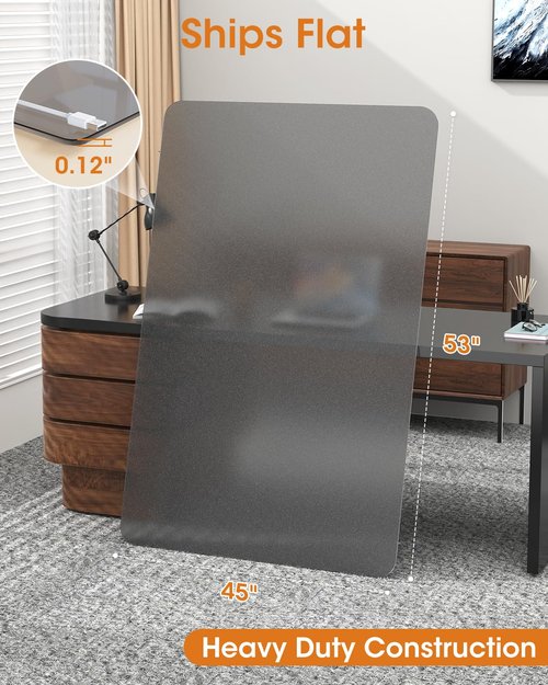 sungwoo Office Chair Mat for Carpet, 45"*53" Frosted Top Flat Desk Chair Mat for High Pile Carpet and Hardwood Floor, Hard Material Heavy Duty Rolling Chair Floor Mats for Home and Office Grey