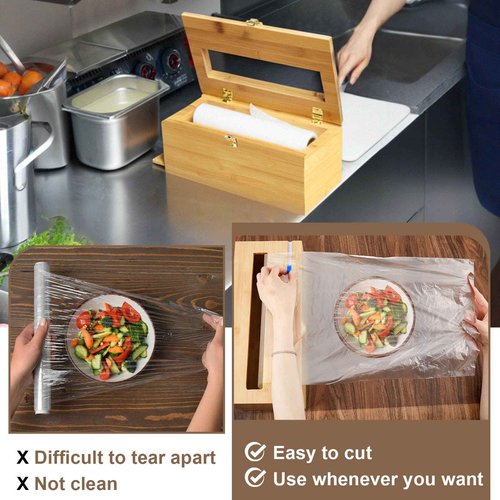 Colingmill 2 Pack 12 Inch Extra Large Foil and Plastic Wrap Organizer with Cutter, Bamboo Wrap Organizer Holder Holds 3000ft Film Rolls or 500ft-1000ft Foil Rolls for Restaurant Kitchen Food Service