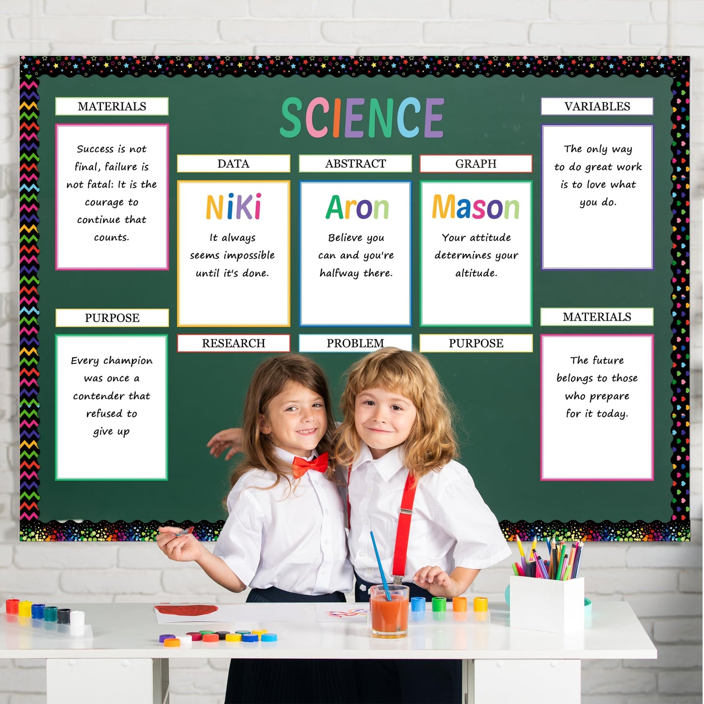 WATINC Science Fair Board Supplies, 96Pcs Self Adhesive Science Fair Project Set with 8 Letter Sticker 10 Presentation Subtitles, Bulletin Border Poster Decor for Classroom (Black)