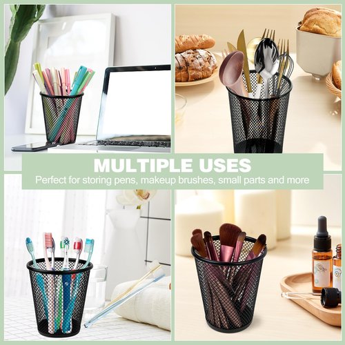 Zmarthumb 12 Packs Pen Holders, Mesh Pen Cup, Metal Pencil Holders for Desk, Multifunctional Organizer for Office School Home Makeup Brush (Black)