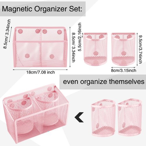Ctosree 13 Pcs Locker Organizer and Accessories Kit Stackable Mesh Locker Shelf, Pen Holder, Magnetic Mirror, Whiteboard, Cloth, Marker, Magnet for Classroom Back to School Essentials(Pink)