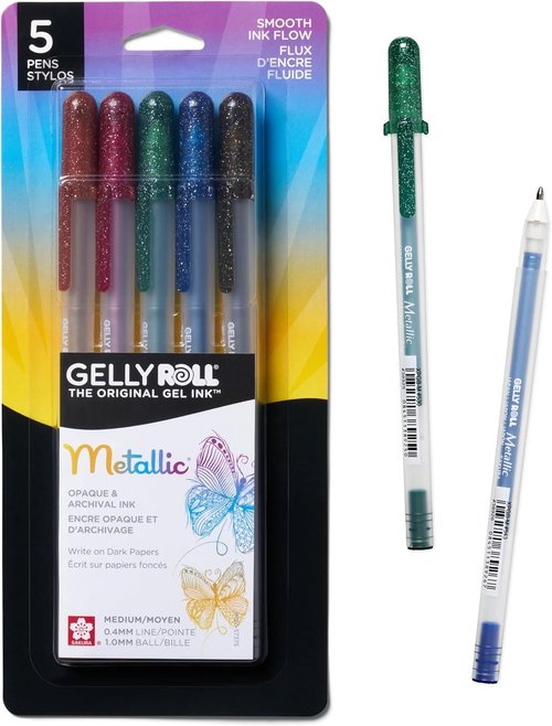 Sakura Gelly Roll Gel Ink Pen Set - 5-Piece Assorted Dark Metallic Colors for Vibrant Writing
