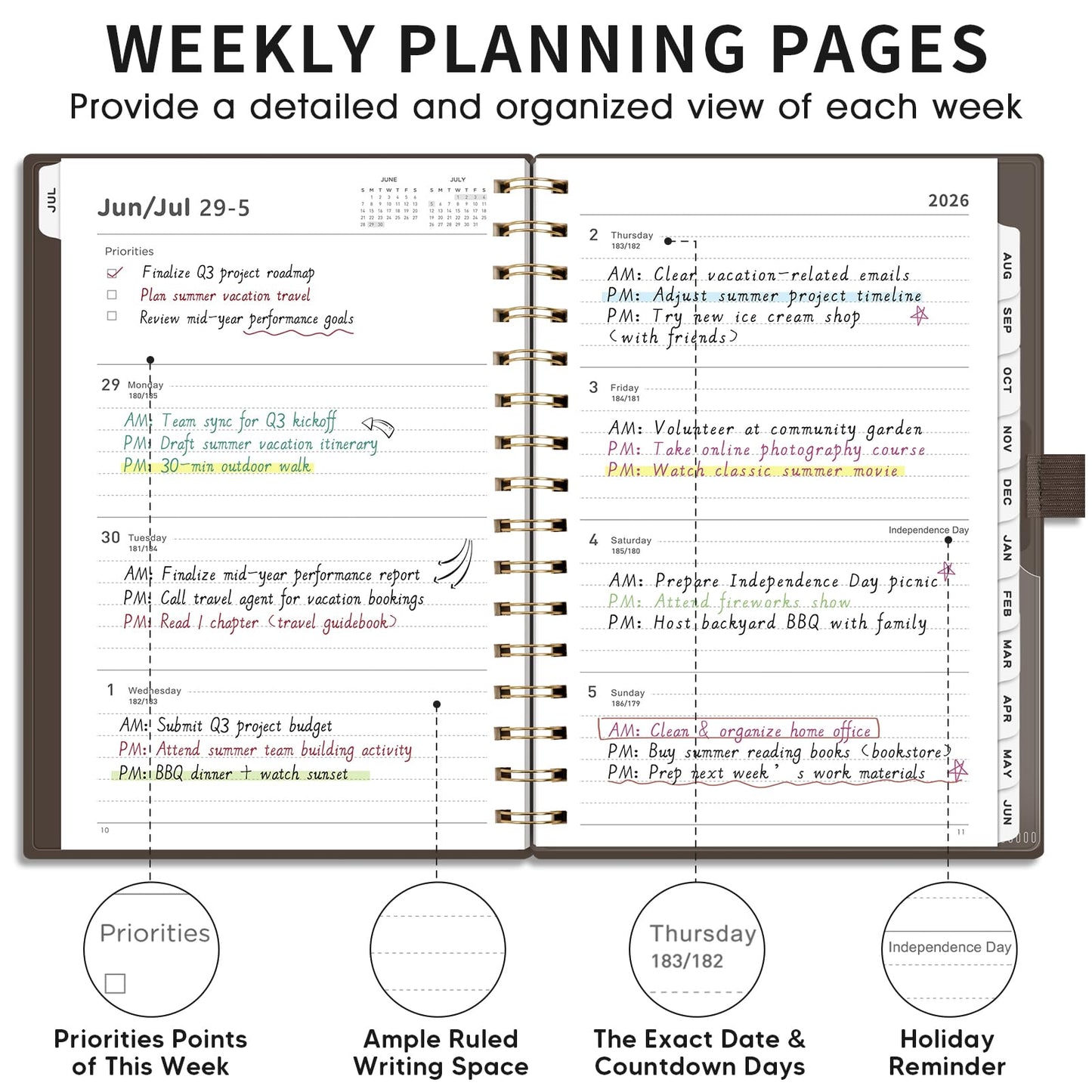 AHGXG Academic Planner 2026-2027, July 2026 - June 2027, Weekly and Monthly, 5.7" x 8.3", Calendar, Agenda for Women, Teacher, Student, School, 12-Month Tabs (Coffee)
