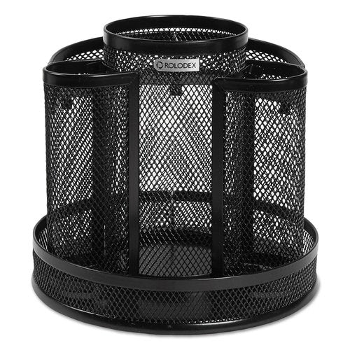 Rolodex Desk Organizer Rotating Office Supply Caddy Mesh Black (6.5" x 6.5" x 6.25")
