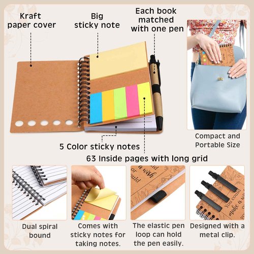 Kolldenn 30 Set Inspirational Notebook Mini Motivational Notepad Journal with Sticky Note Ballpoint Pen Back to School Gifts for Students Thank You Employee Appreciation Gifts Bulk for Nurse Teacher