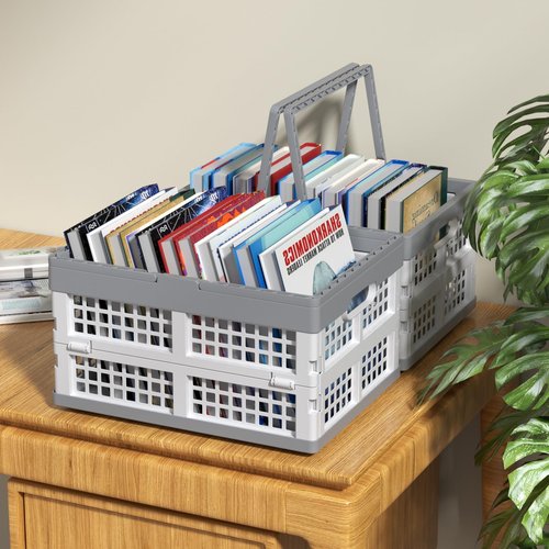 Callyne 2-Pack Plastic Foldable Storage Crates with Handles,15 L Plastic Collapsible Storage Shopping Crates