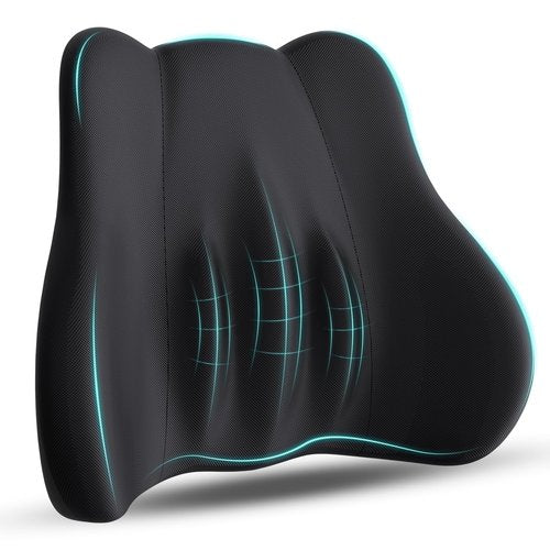kasney Lumbar Support Pillow, Memory Foam Lumbar Pillow for Lower Back Pain Relief, Back Support Pillow for Office Chair, Car Seat - Black