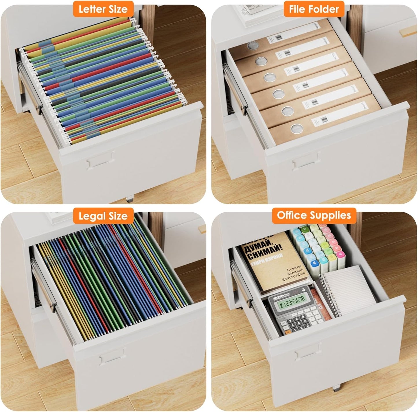 SUXXAN Mobile File Cabinet - Heavy Duty Steel with Lock | 2 Drawers for Letter/Legal Size Files, Anti-Tip Design, 5 Casters