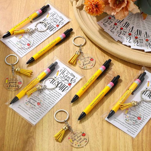 Daifunli 30 Pack Teacher Christmas Appreciation Gifts Bulk, Holiday Thank You Pens with Keychains Cards, Christmas Party Favors for School, Team, Coworkers, Employees
