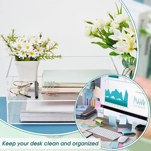 Yulejo 2 Pcs 12.4 x 8.74 x 2.68" Acrylic Desk Organizers Accessories Paper Storage Tier File Office Organizer Tray Stackable Document Clear Desk Accessories for Office Workspace Organization