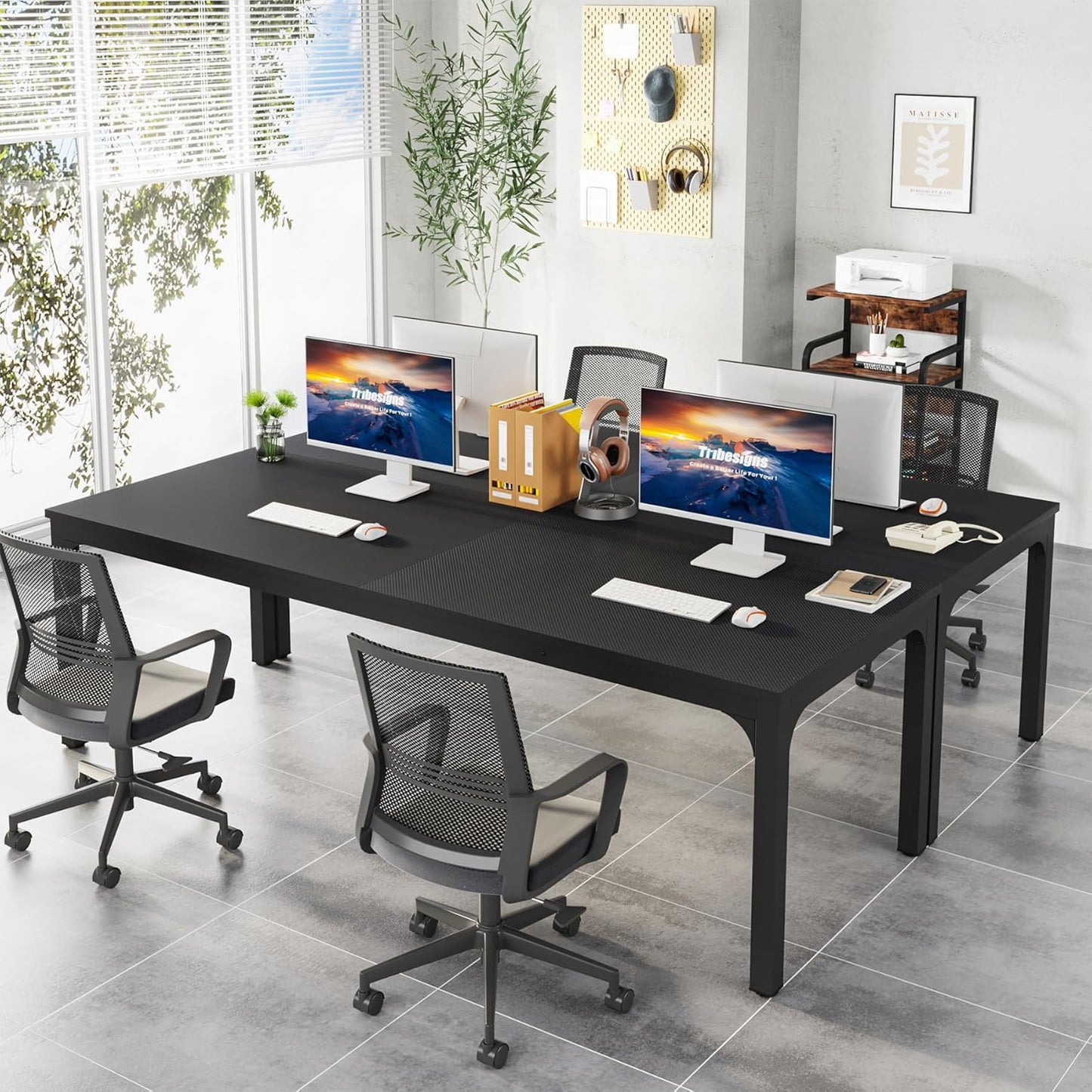 Tribesigns 78.74-Inch Conference Table Set - Large Rectangle Meeting Table for Business | Black, 4-Pack
