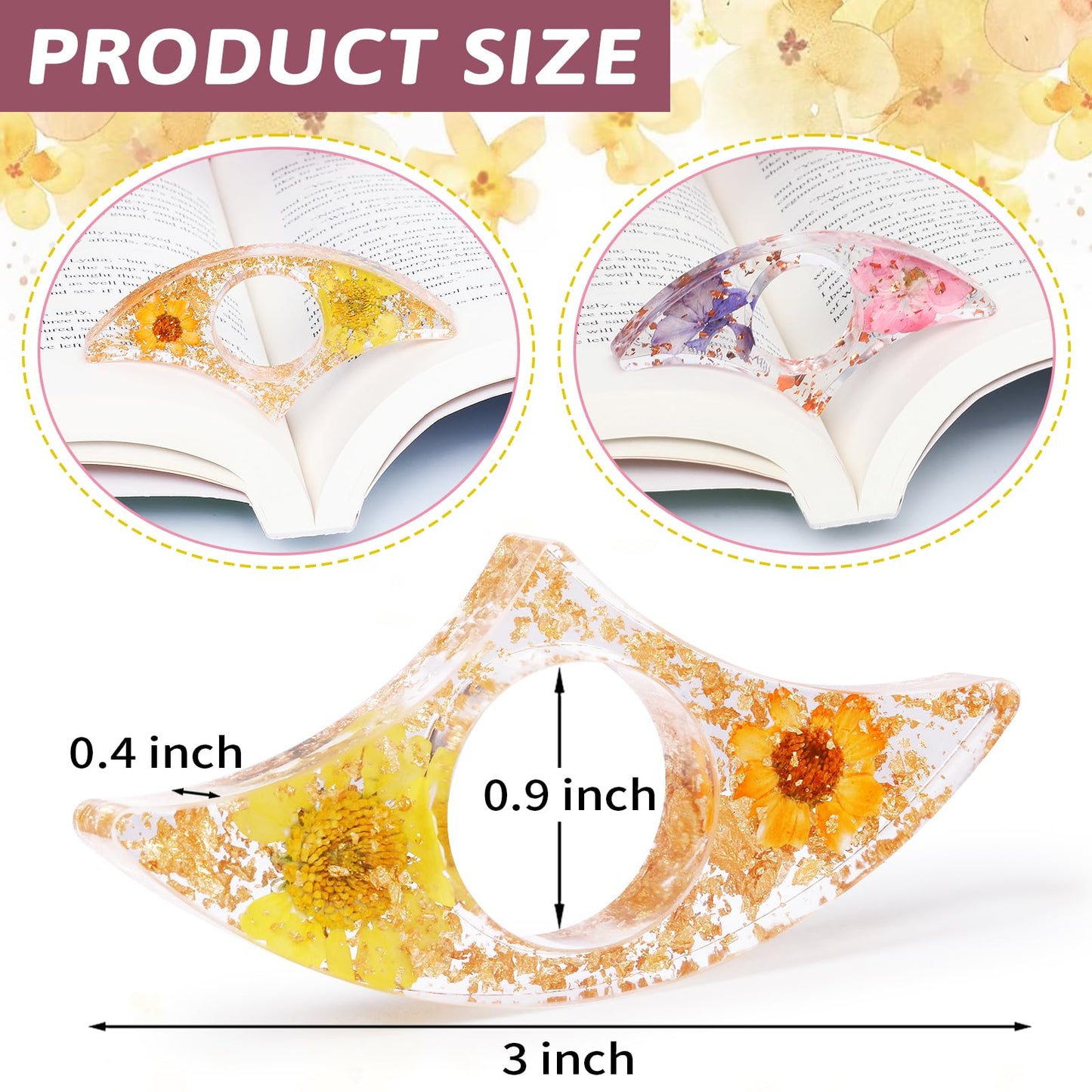 Book Page Holder, Kaluofan 2PCS Thumb Book Page Holder, Book Accessories for Reading Lovers, Handmade Dried Flower Book Opener Holder Thumb, Meaningful Gifts for Book Lovers Teachers Students