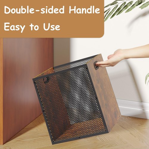 Huxitocan Retro Office Trash Can, Iron and Wood Combination Bedroom Garbage Can, Rectangular Design Wastebasket with Handle, Industrial Style Trash Can for Home Office, 4.5 Gallon (Patent Pending)