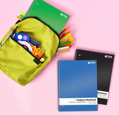 Better Office Products Spiral Notebooks 1-Subject, 24 Pack, College Rule, 70 Sheet, 8 x 10.5 inches, 6 Assorted Primary Colors, 24 Pack