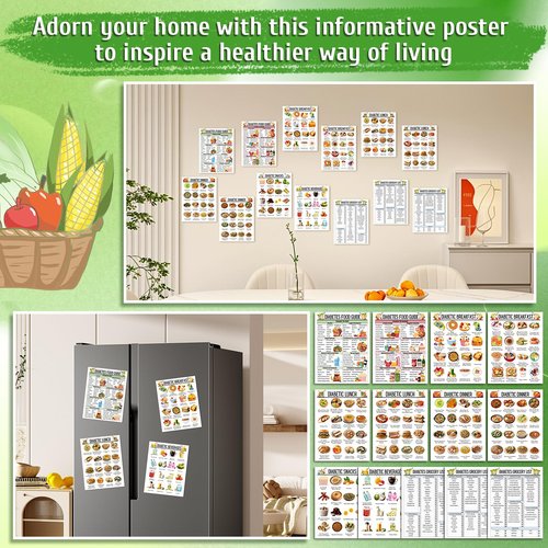 iyouthlife 13 Pcs Diabetes Food List Chart & Meal Planner, Diabetic Meal Plan Glycemic Index Food Grocery Chart for Blood Sugar Control