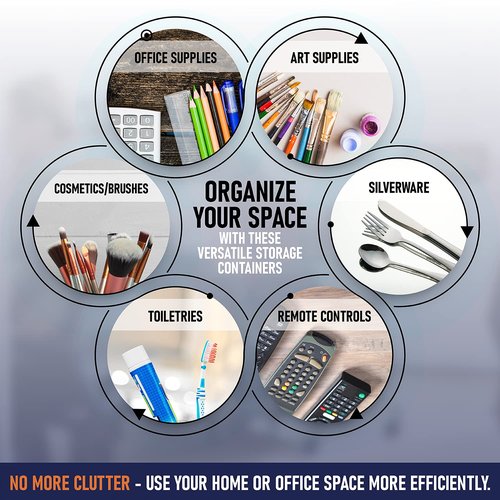 Acrylic Pen Holder Organizer Two Pack, 5mm Thick Clear Pencil Cup for Storing Office Supplies, Makeup Brush Accessories, Toothbrush, Hairbrush, Glasses, and More. Pencil Cup Organizer (Clear Glitter)
