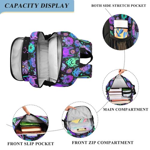 MNSRUU Backpack for School Psychedelic Fox Camellia Purple Laptop Backpack Womens Travel Backpack Mens Casual Daypack College Bookbag Fits 15.6 Inch Laptop